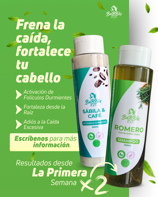 Shampoo y Acondicionador Anticaída – Romero, Cebolla, Sábila y Linaza